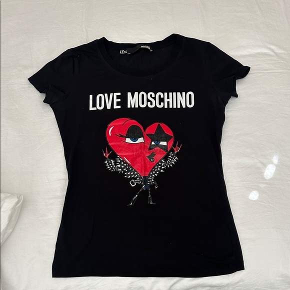Love Moschino Tops - Love Moschino Black Tee with Red Heart Graphic